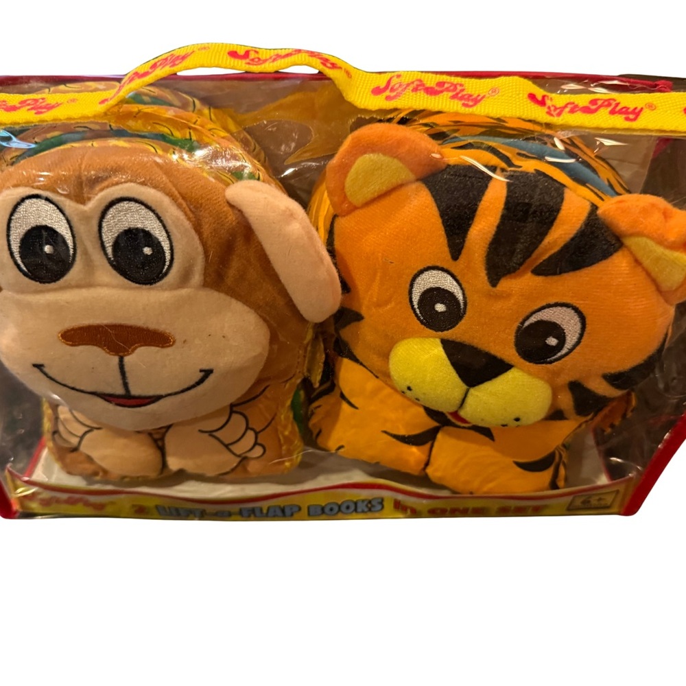 Rare Soft Play lift-the-flap soft books monkey and a tiger. New